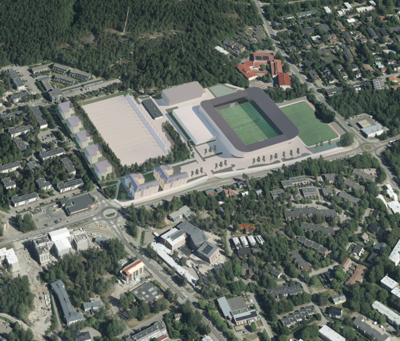 Kuvassa hahmotelma tulevan liikuntapuiston alueesta